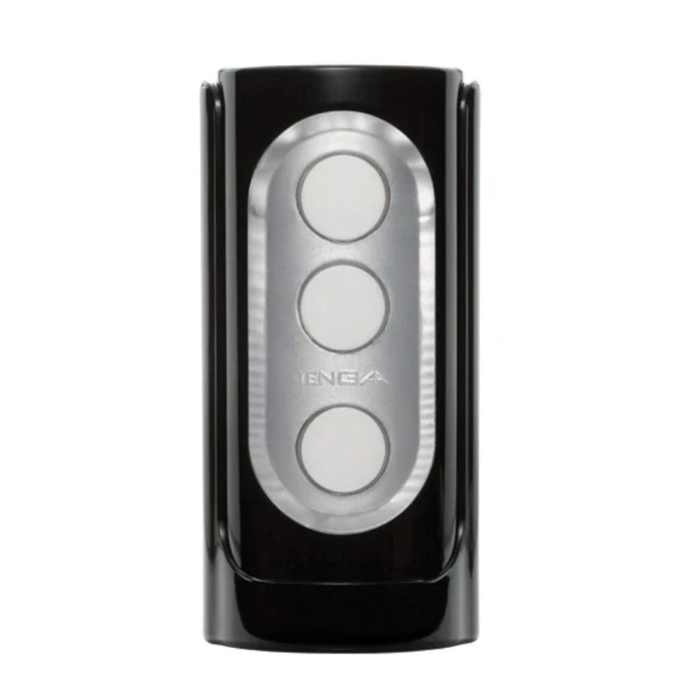 Flip Hole Black male masturbator by Tenga, sleek design with pressure buttons, reusable, easy-open casing