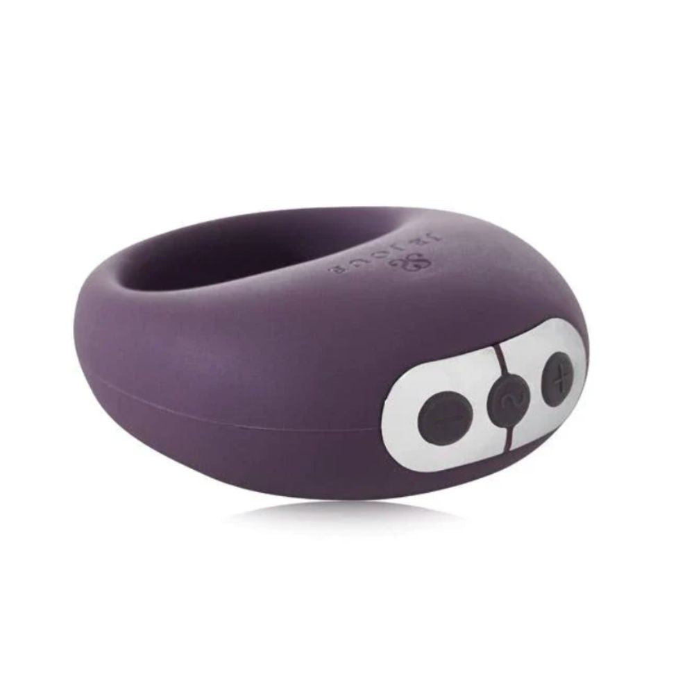 Je Joue Mio vibrating cock ring in deep purple, stretchy silicone, USB rechargeable