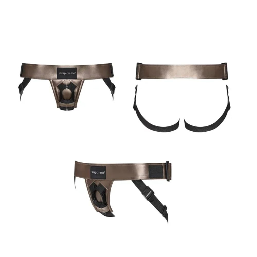 Bronze leatherette strap-on harness by Strap-On-Me, adjustable fit, O-ring compatible