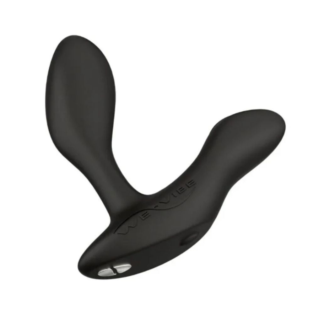 Vector+ Black remote control prostate massager by We-Vibe, ergonomic shape, app-compatible, body-safe silicone