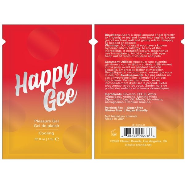 HAPPY GEE  COOLING PLEASURE GEL - FOIL - 0.03 fl oz | 1 mL