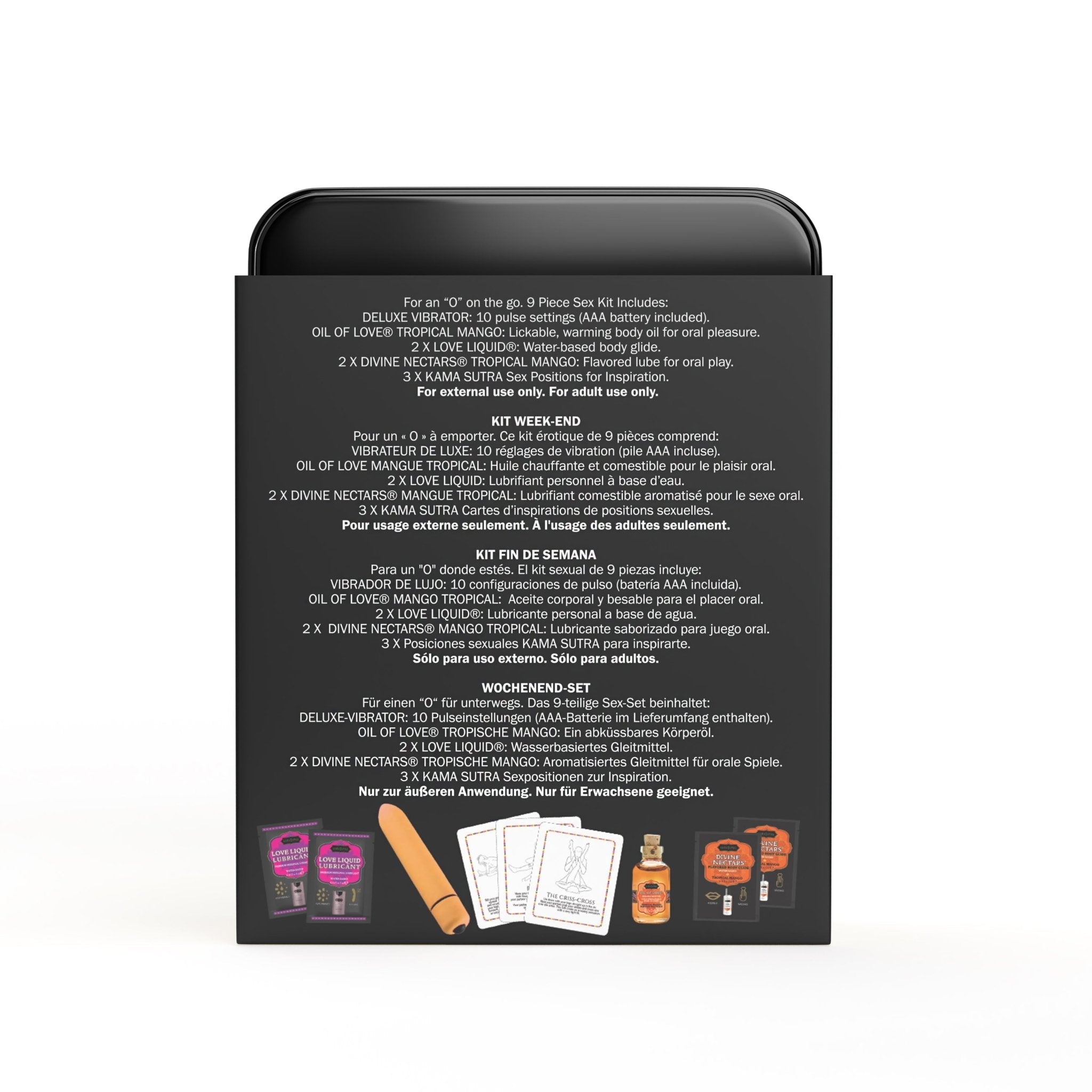 WEEKENDER KIT VIBE Tropical Mango Includes: Oil of Love, Reusable 10 speed mini vibe, Massage Oil, Love Liquid and Erotic Playcards